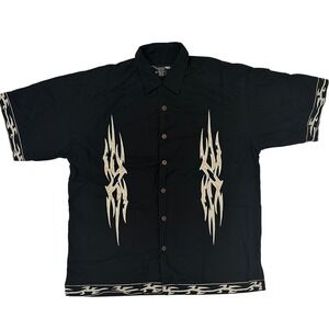MICROS Urban Lifestyle Mens Medium Black Short Sleeve Button Up Shirt Flame